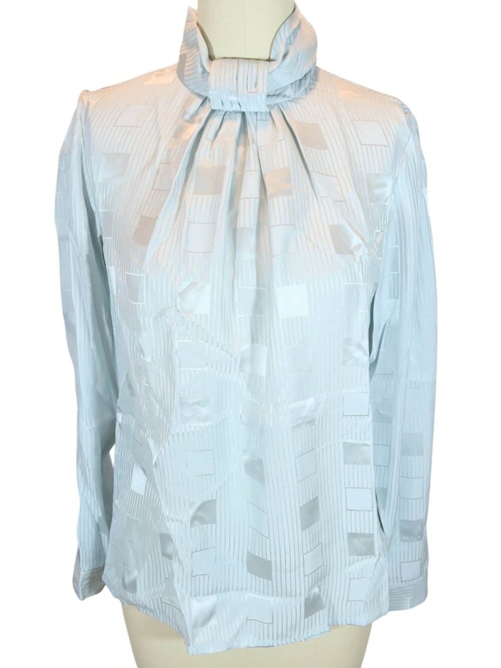 OLEG CASSINI Vintage Silk Geometric Jacquard Secretary Blouse Size 4 Mad Men